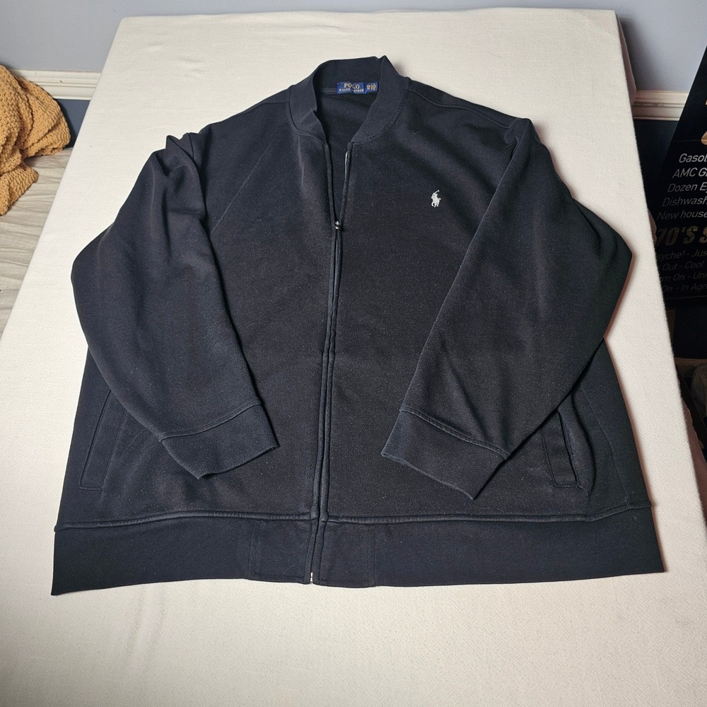 Polo Ralph Lauren Mens 3XB Black Double Knit Full Zip Track Jacket Pony Logo